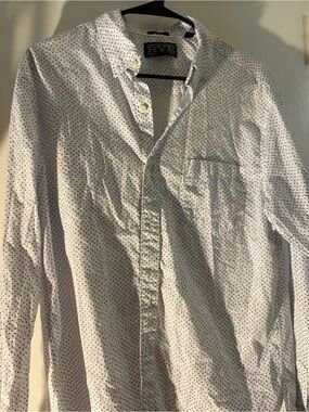 Rye White Long-Sleeve Button-Down with Navy Micro Dot Pattern